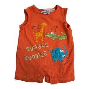 Vintage Y2k Miniwear Orange Jungle Buddies Animals Romper